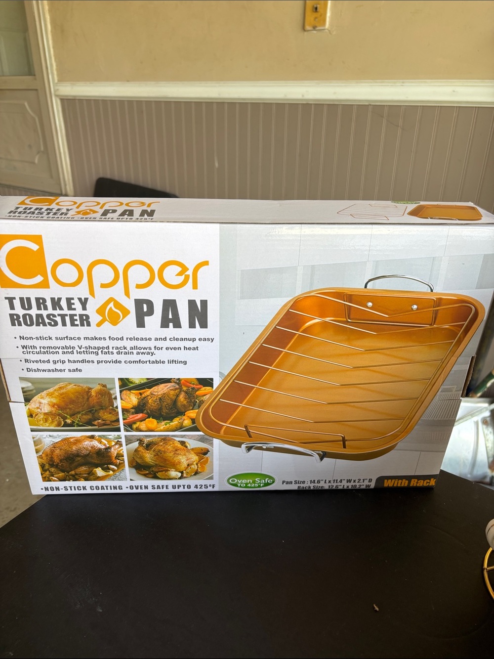 Copper Turkey Roaster Pan in Copper Finish with Removable Rack